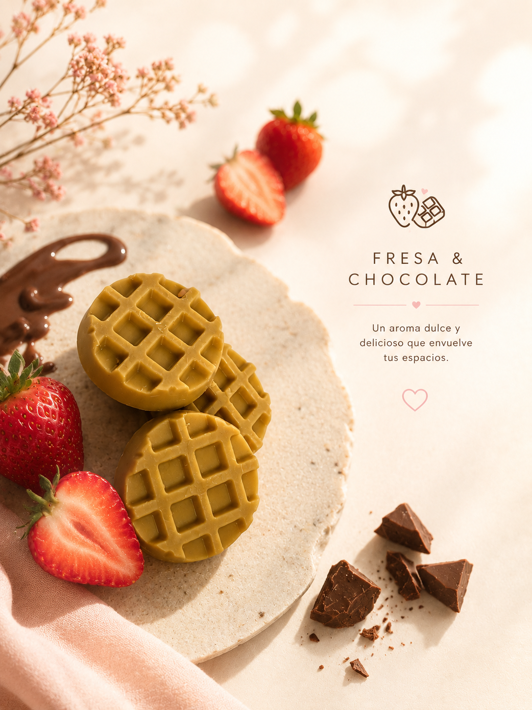 Wafles Aromaticos Chocolate & fresa- Wax Melts de Soja