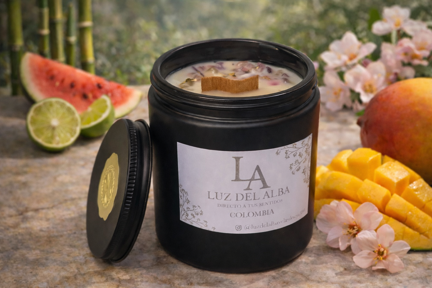 Vela Aromatica Colombia con Amatista 180 g- Vela de Soja Artesanal