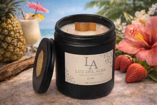 Vela Aromatica Cuba Con Cuarzo Rosa 180g- Vela de Soja Artesanal