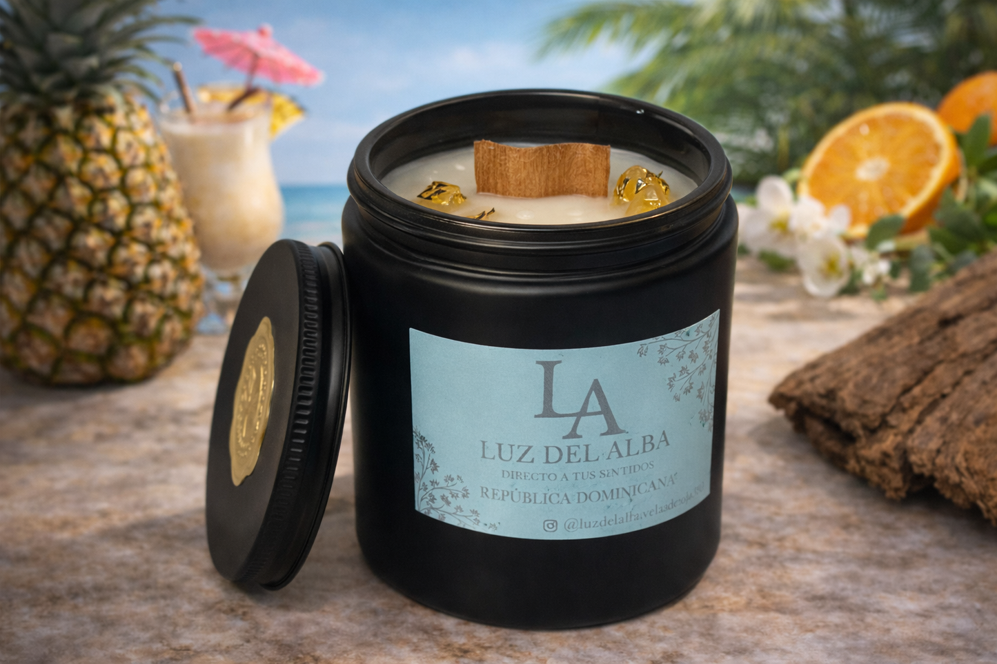 Vela Aromatica Republica Dominicana con Citrino 180 G- Vela de Soja Artesanal